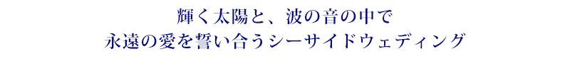 輝く太陽と、波の音の中で永遠の愛を誓い合うシーサイドウェディング